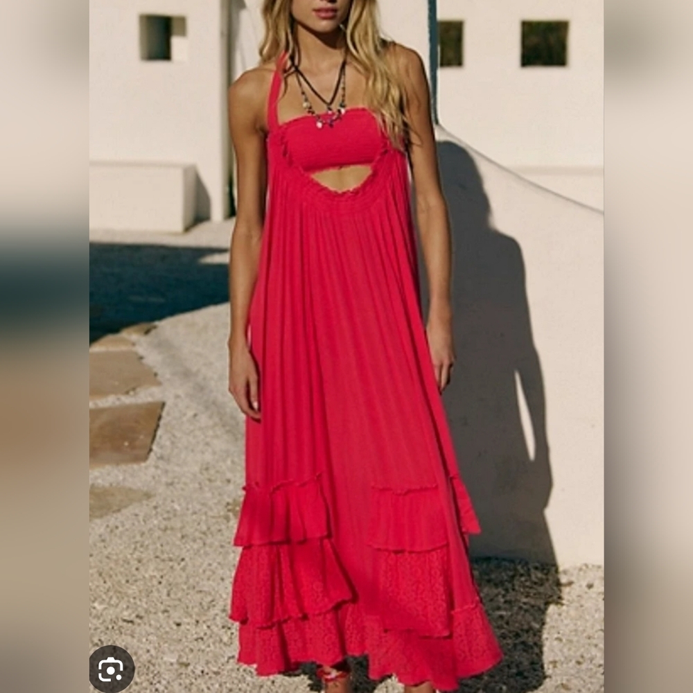 Free People Free-est Kauri Maxi Dress in Tart Berry Pink sz Large